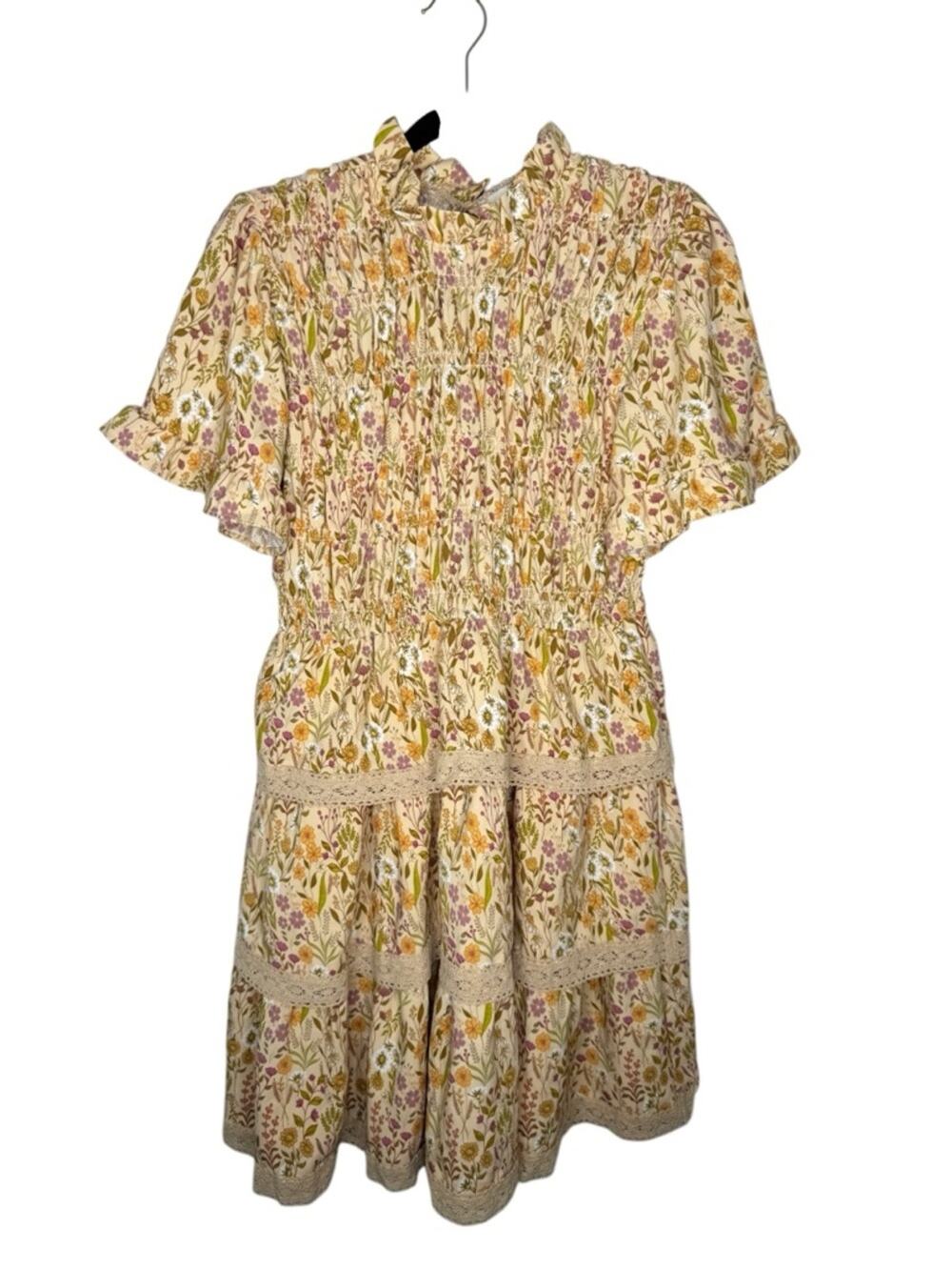 SIMPLY SOUTHERN / tan cream orange floral smocked cottagecore prairie dress / M